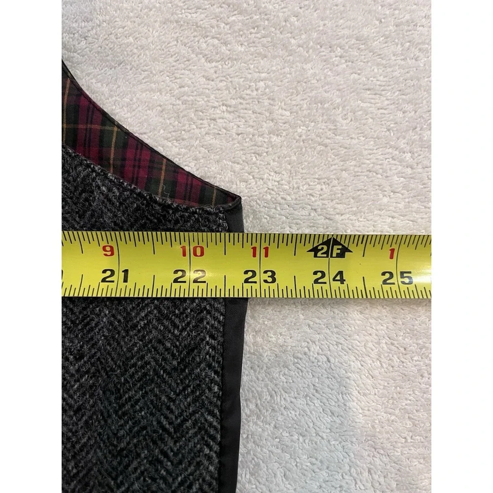 Vintage LL Bean Mens L Reg Wool Herringbone Waistcoat Vest Tartan Plaid Scottish